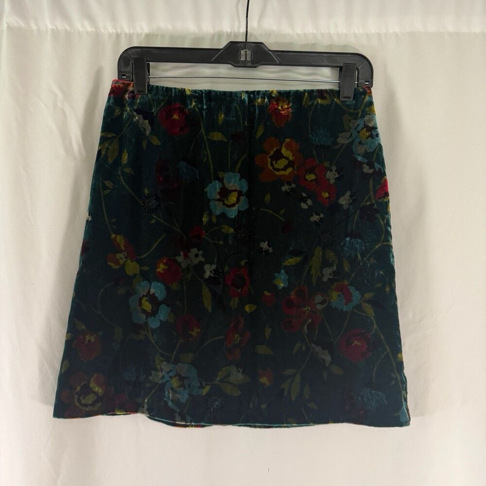 LOFT Velvet Skirt Women's 4 Green Floral Rear Zip Pocketless Knee Length